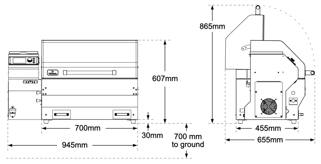 S1 Benchtop Feet Dimensions